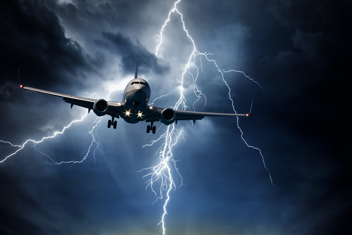 lightening and a plane 
